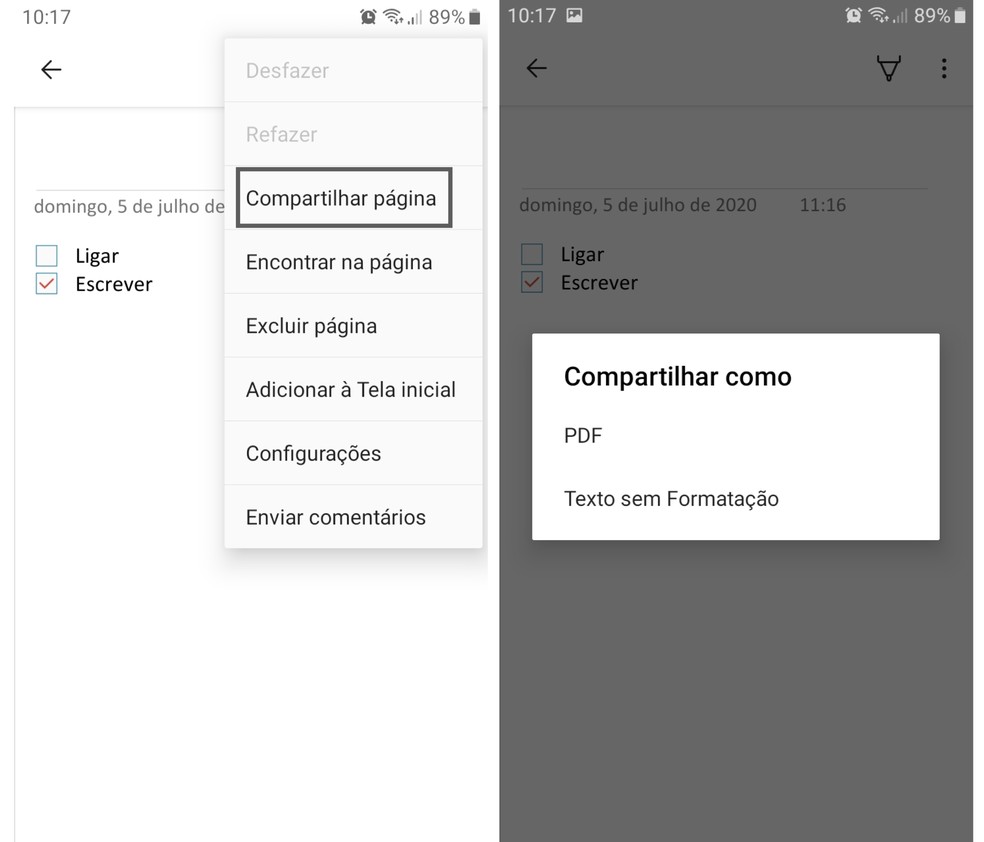 OneNote permite compartilhar notas com amigos nas redes sociais — Foto: Reprodução/Graziela Silva