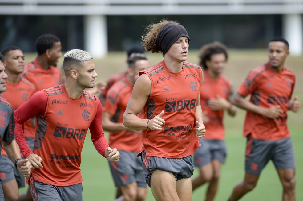 David Luiz e Andreas no treino deste sábado — Foto: Marcelo Cortes/Flamengo