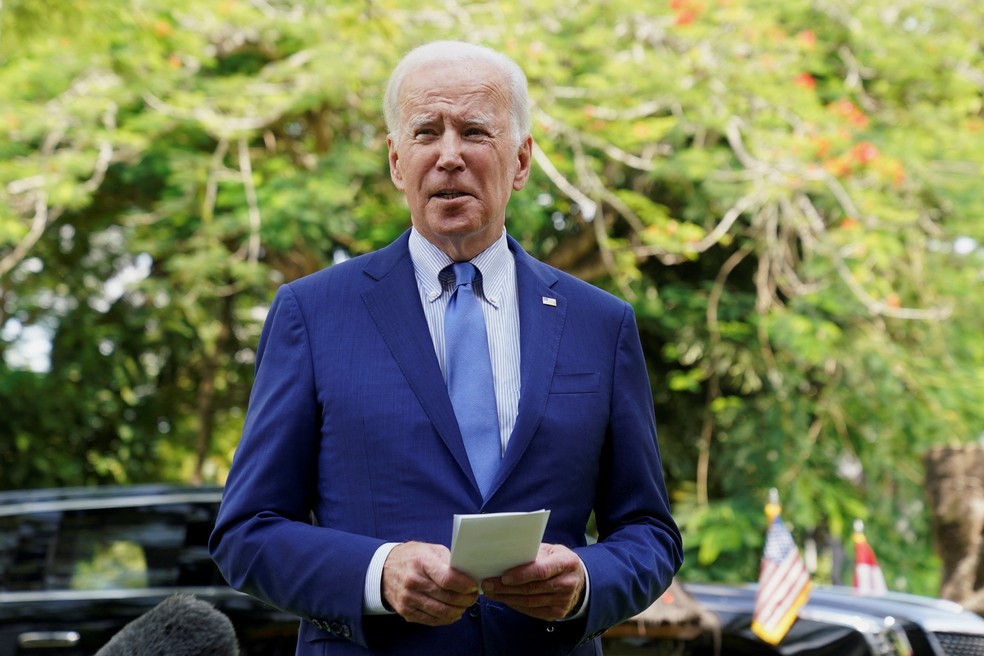 Presidente Biden fala sobre explosão na Polônia — Foto: Kevin Lamarque/Reuters