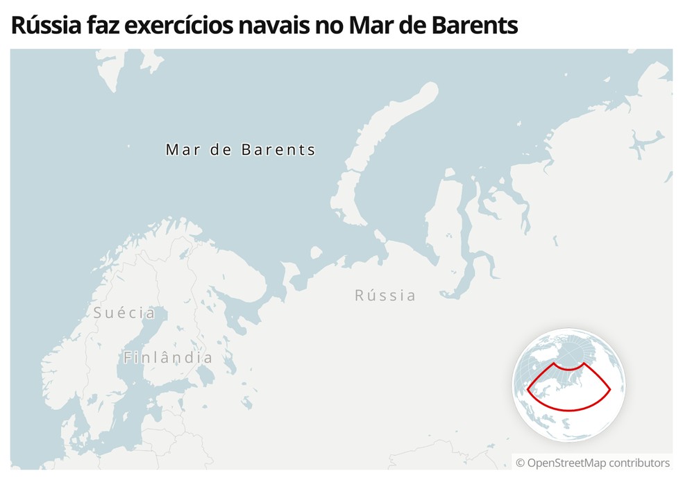 Mapa mostra localização do Mar de Barents — Foto:  g1