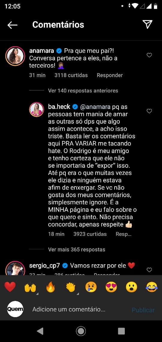 Comentário de Anamara e resposta de Bárbara Heck (Foto: Reprodução/Instagram)