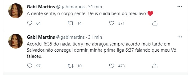 Gabi Martins fala da morte do avô (Foto: Reprodução/Twitter)