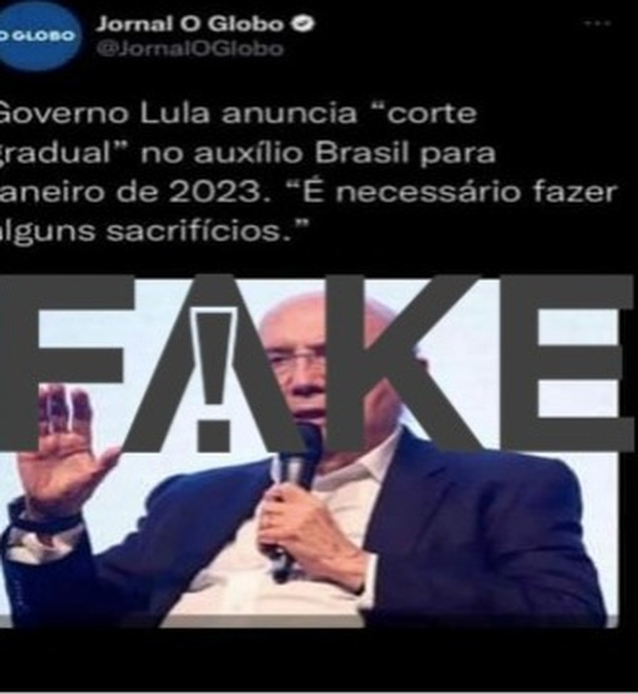 É #FAKE que O GLOBO tenha noticiado cortes de Lula ao Auxílio Brasil em 2023