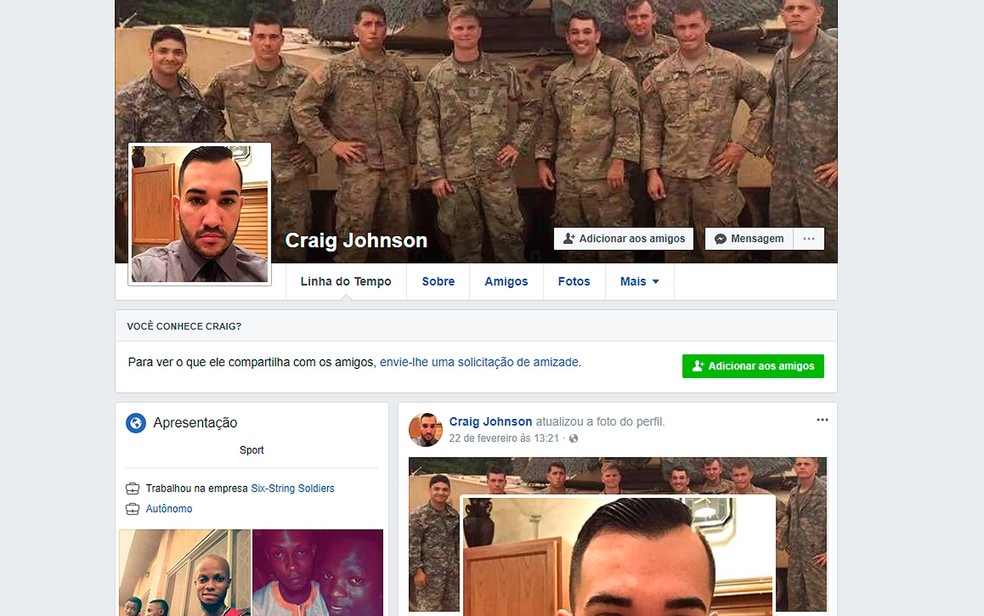 Homem aparece em rede social com nome de Craig Johnson (Foto: Reprodução/ Sesab)