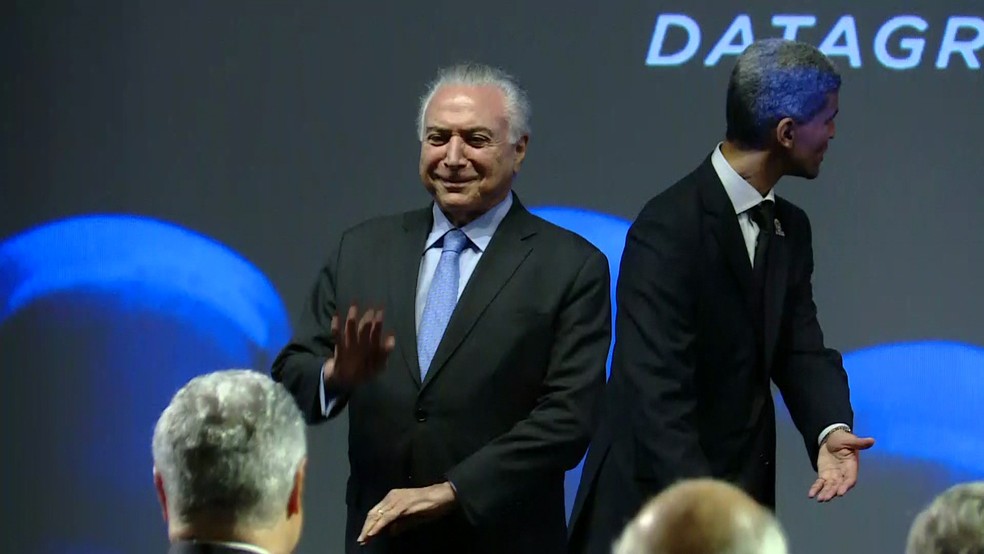 O presidente Michel Temer participa em São Paulo da 18ª Conferência Internacional Datagro — Foto: Reprodução/TV Globo