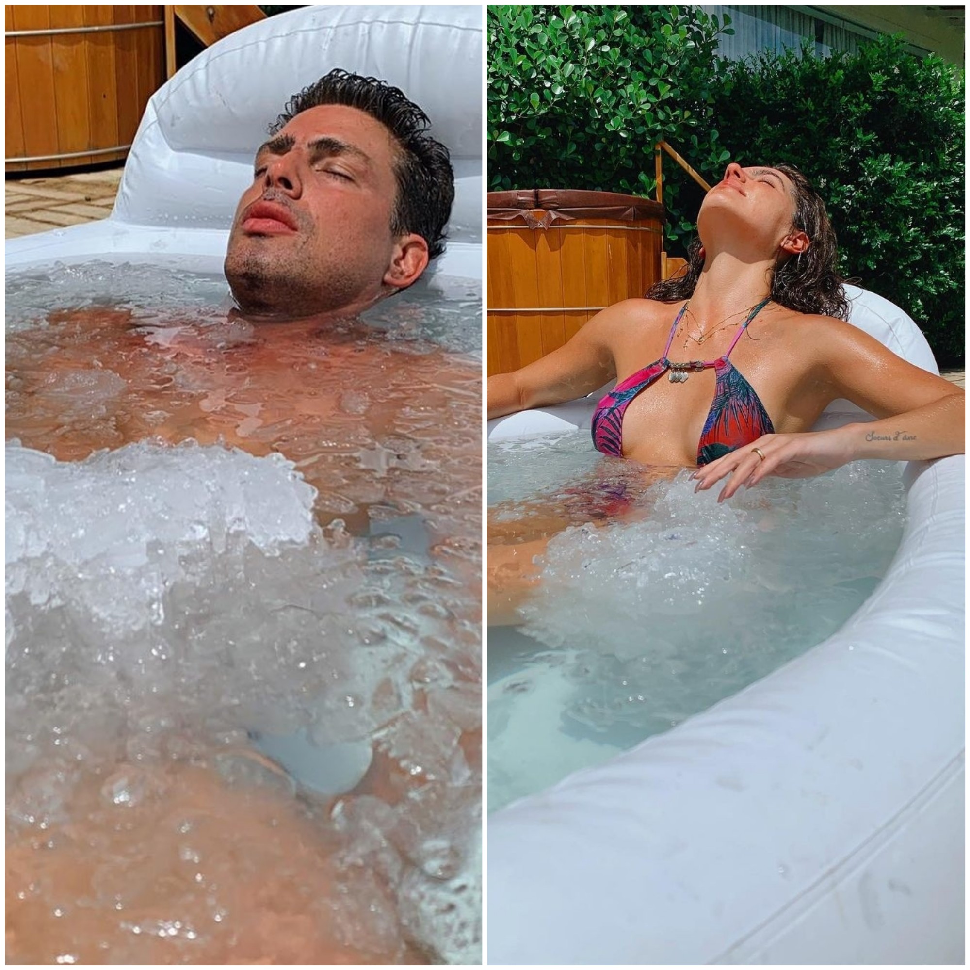 Cauã e Mariana mergulham em banheira com gelo (Foto: Reprodução/Instagram)