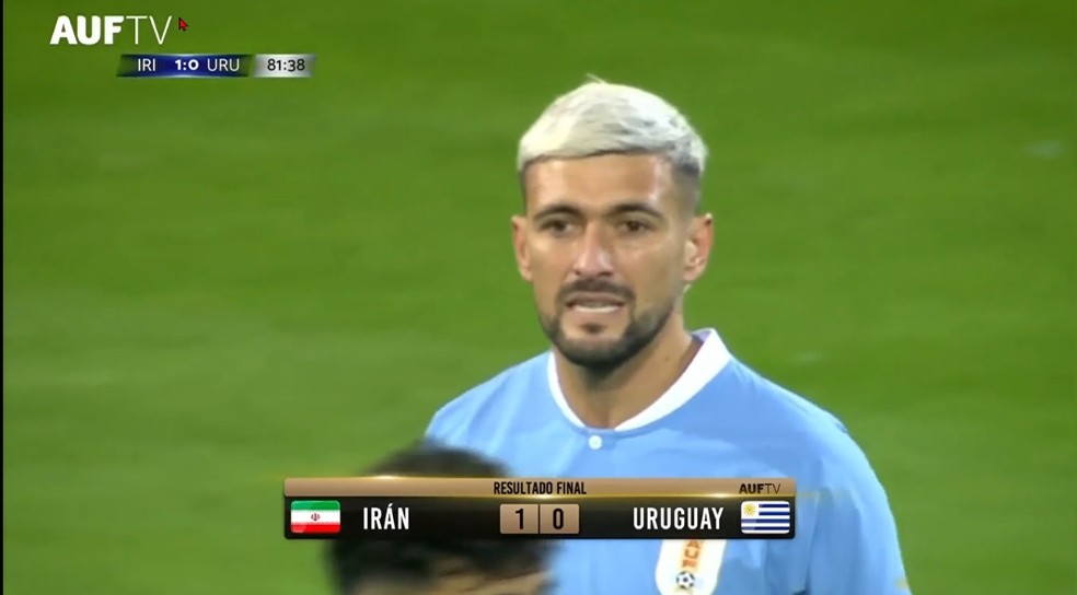 Arrascaeta lamenta gol perdido em Irã 1x0 Uruguai — Foto: Reprodução/AUF TV