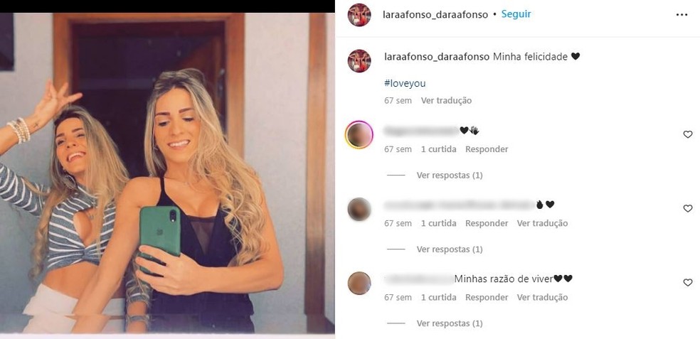 Lara e Dara faziam declarações uma para a outra — Foto: Reprodução/Instagram