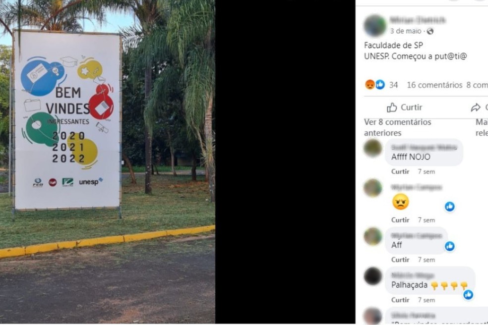 Banner com linguagem neutra exposto em universidade gera polêmica nas redes sociais — Foto: Reprodução/Facebook
