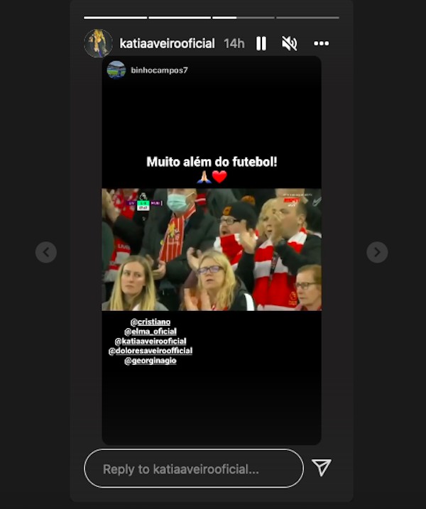 O post de uma das irmãs de Cristiano Ronaldo agradecendo a homenagem feita pela torcida do Liverpool (Foto: Instagram)