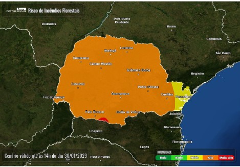 Risco de incêndios florestais está alto na maior parte do Paraná, segundo Simepar 