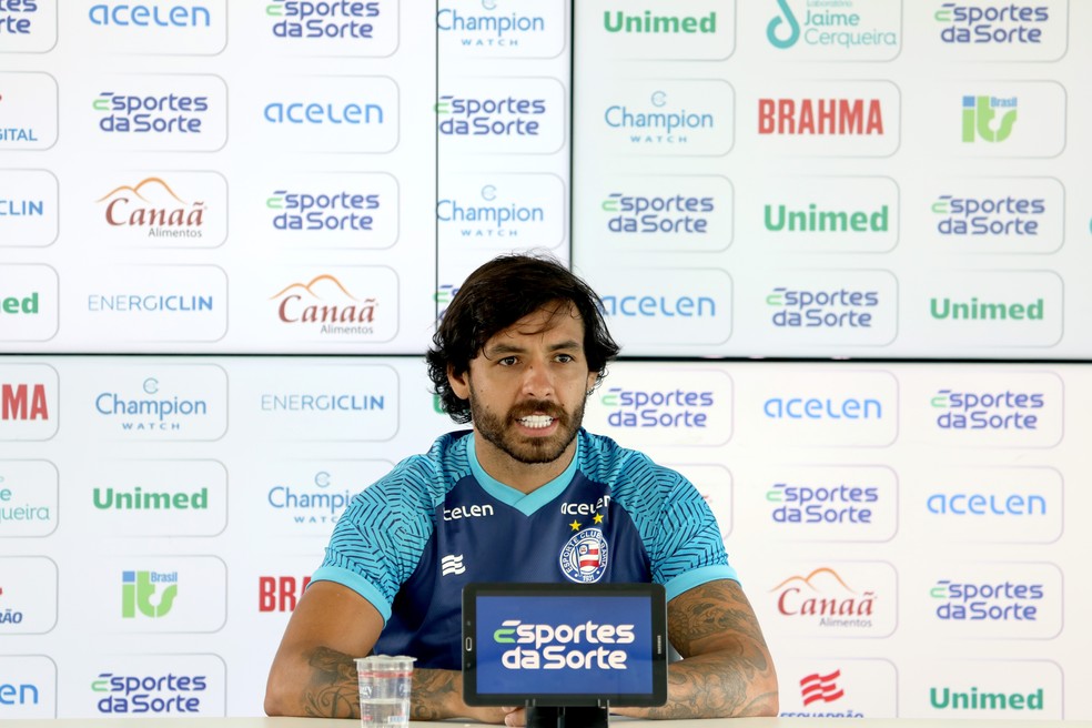 Ricardo Goulart durante entrevista coletiva no Bahia — Foto: Felipe Oliveira /EC Bahia