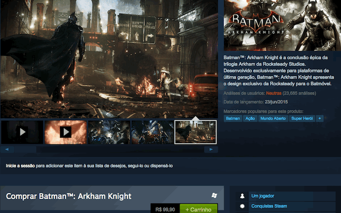 Batman: Arkham Knight: faça o download da versão padrão ou Premium Edition no PC (Foto: Reprodução/Victor Teixeira)