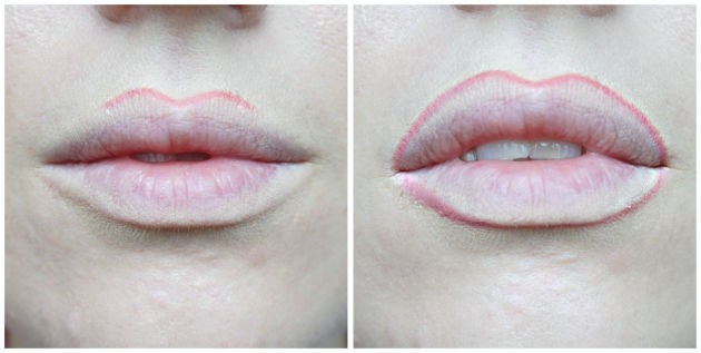 3 -  Com um delineador de lábios, comece a contornar a linha externa da boca, no formato que desejar (Foto: Reprodução)