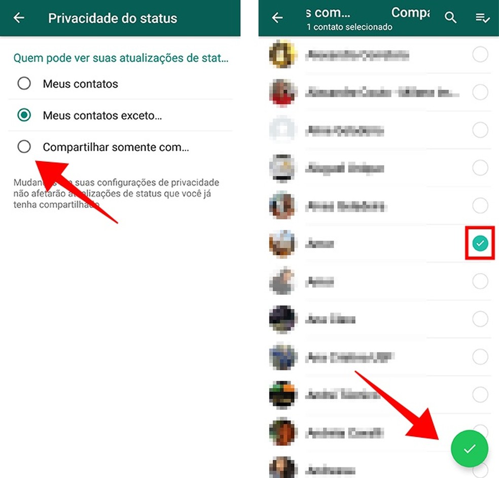 Selecione contatos para exibir o Status (Foto: Reprodução/Paulo Alves)