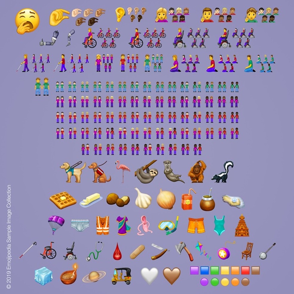 Alguns dos novos emojis de objetos da lista final para 2019 â€” Foto: DivulgaÃ§Ã£o/Emojipedia
