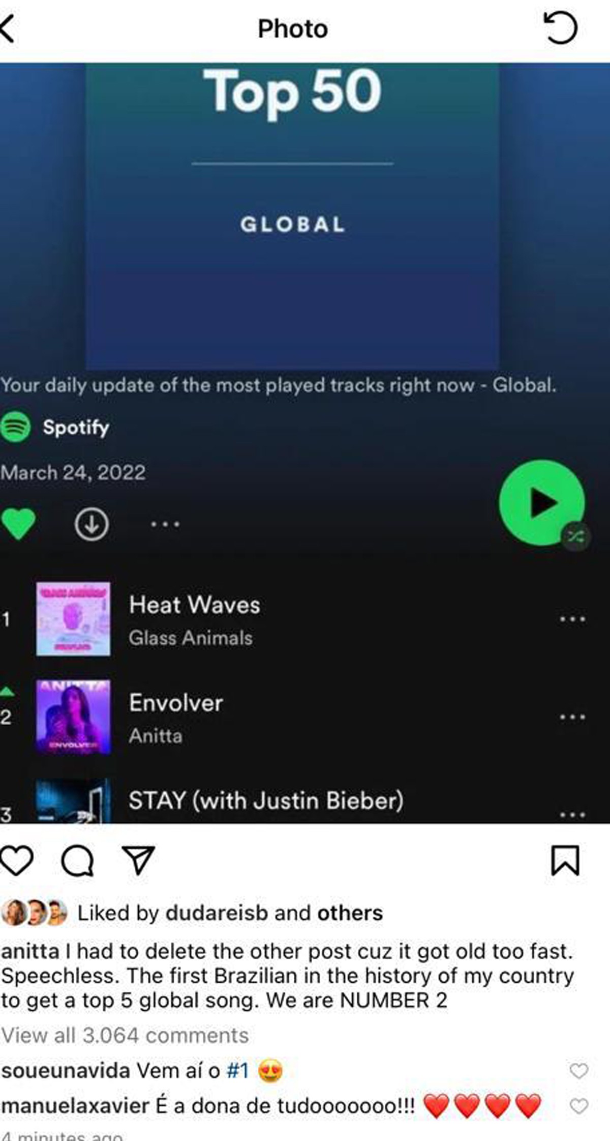 O post de Anitta (Foto: Reprodução Instagram)