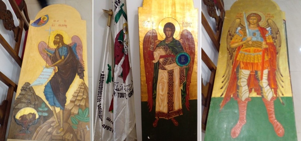 Itens que foram retirados da igreja após incêndio na região da 25 de março — Foto: Divulgação/Igreja Ortodoxa Antioquina
