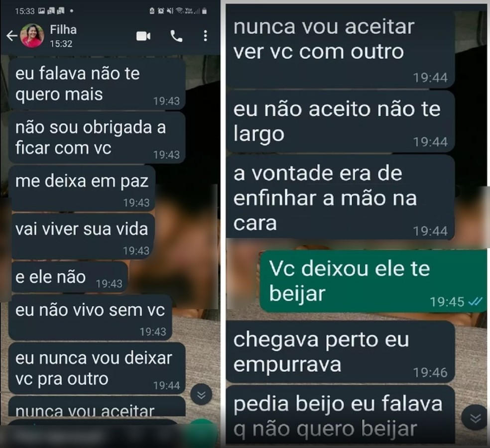 Troca de mensagens entre Rayane Ferreira Nascimento, que foi vítima de feminicídio em RO, e a mãe — Foto: Reprodução/ WhatsApp
