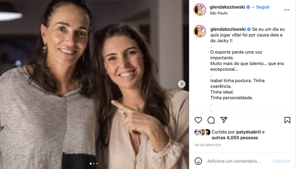 Glenda Kozlowski lamenta morte de Isabel Salgado — Foto: Reprodução / Instagram