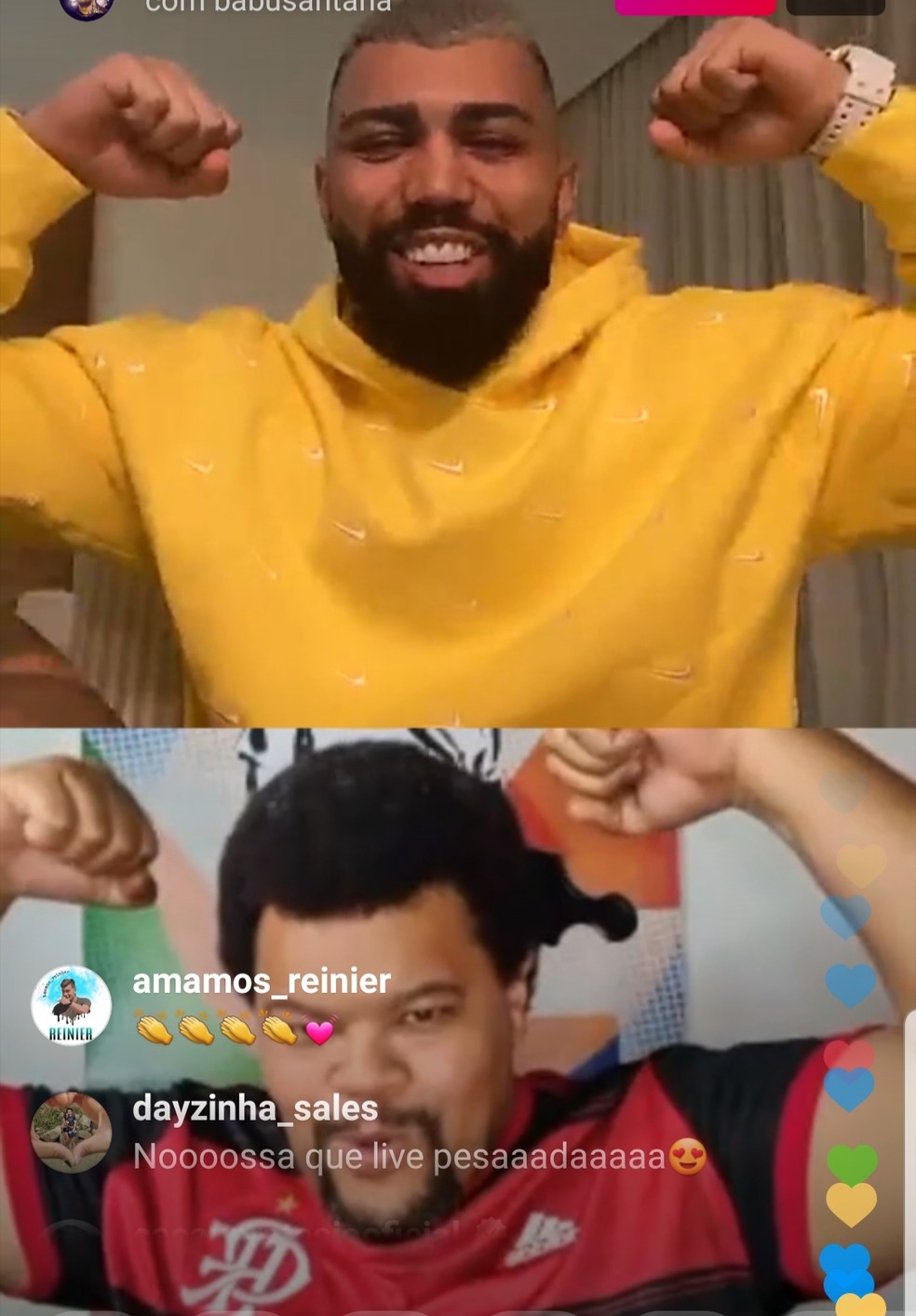 Gabigol e Babu fazem transmissão ao vivo juntos — Foto: Reprodução
