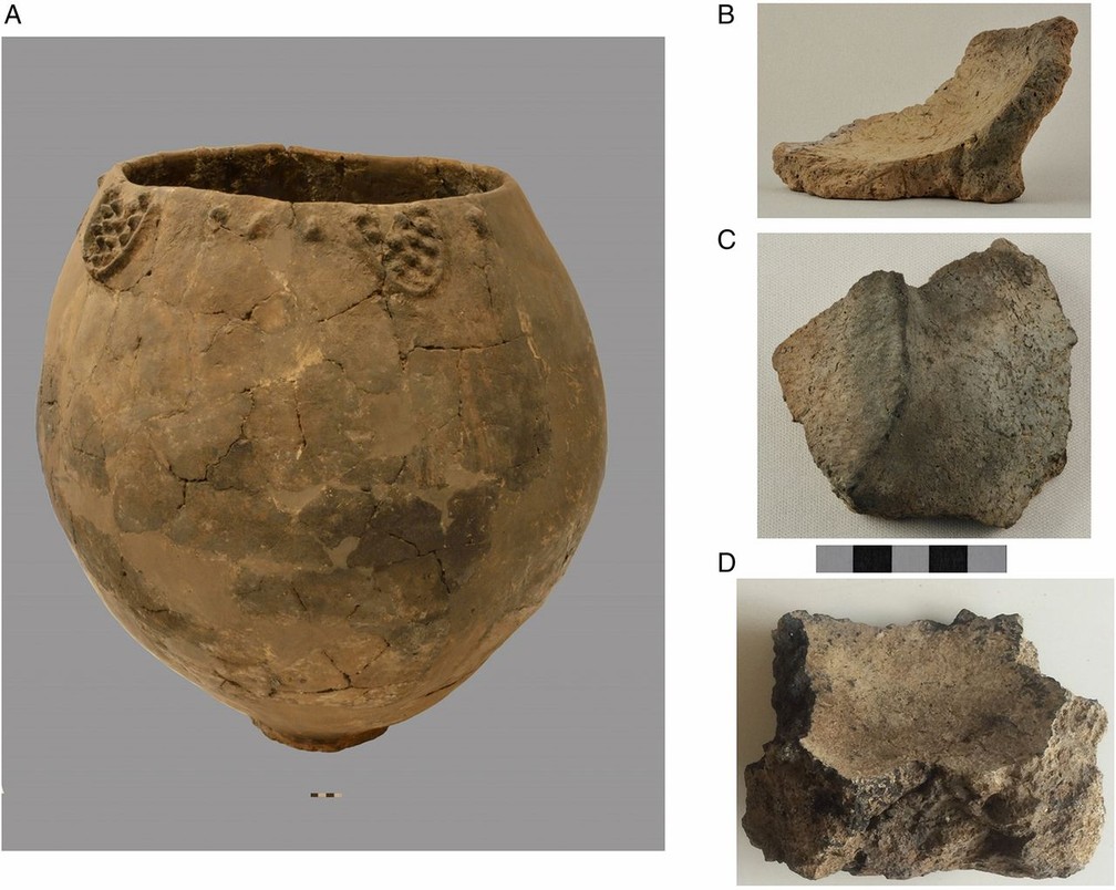 Jarra e partes de instrumentos do período Neolítico (Foto: Mindia Jalabadze/National Museum of Georgia)