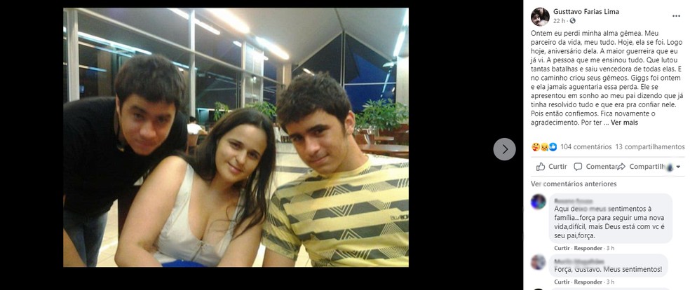 Jovem perde irmão gêmeo e mãe vítimas da Covid-19 em Ilhéus  — Foto: Redes Sociais