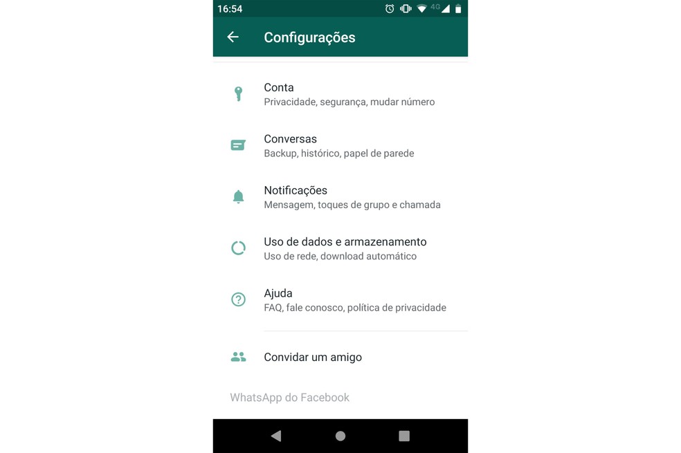 WhatsApp começa a mostrar nome do Facebook no menu de configurações — Foto: Reprodução/TechTudo