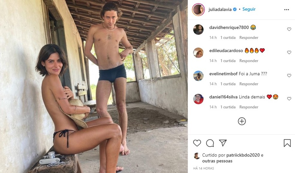 Postagem da atriz Julia Dalavia e Jesuíta Barbosa em foto publicada no Instagram  Foto: Reprodução/Redes Sociais