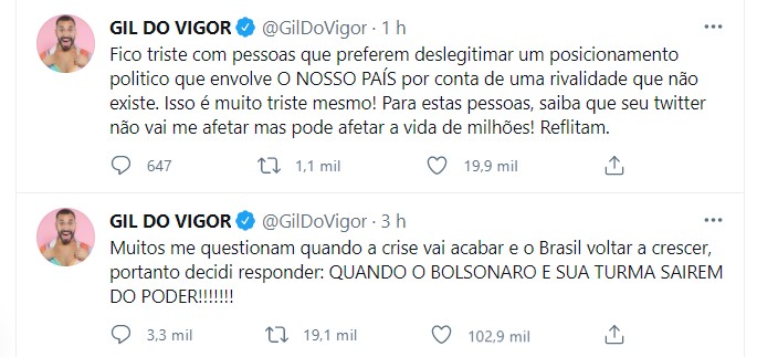 Gilberto critica o governo (Foto: Reprodução/Twitter)