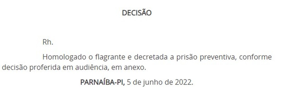 Decisão da Justiça — Foto: Reprodução