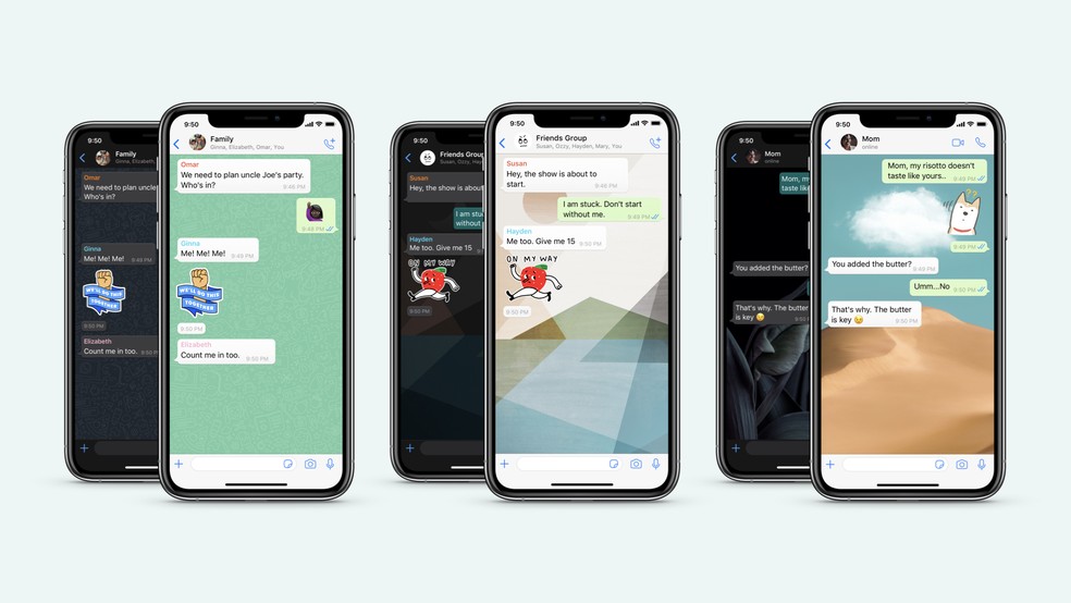 WhatsApp anunciou pap&eacute;is de parede para os modos claro e escuro do aplicativo &mdash; Foto: Divulga&ccedil;&atilde;o/WhatsApp