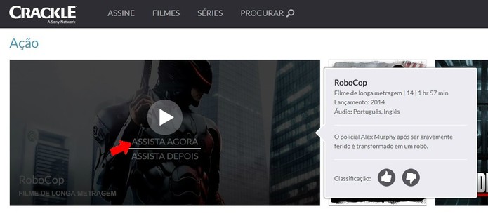 Assista a filmes no Crackle, plataforma de streaming da Sony (Foto: Reprodução/Rodrigo Fernandes) Assista a filmes no Crackle, plataforma de streaming da Sony (Foto: Reprodução/Rodrigo Fernandes)