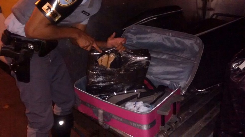 Tabletes de maconha estavam dentro de uma mala (Foto: Polícia Rodoviária/Cedida)
