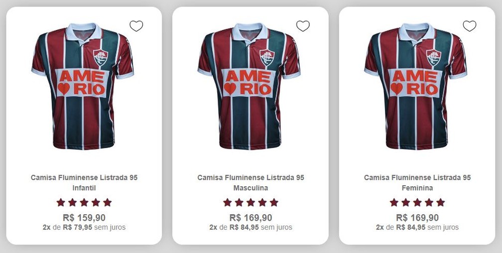 Camisas estão à venda nas versões infantil, masculina e feminina — Foto: Reprodução / Loja do Fluminense