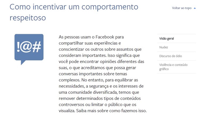 O Facebook preza pelo respeito e irá bloquear qualquer usuário com comportamento indesejado (Foto: Reprodução/Camila Peres)