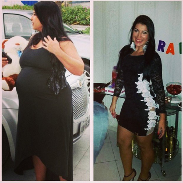 Priscila Pires na época da gravidez e agora (Foto: Reprodução/Instagram)