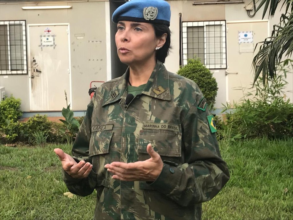 Carla Monteiro de Castro Araújo, capitão de fragata da Marinha brasileira, vencedora do Prêmio de Defensoras Militares da Igualdade de Gênero da ONU 2019 — Foto: Vladimir Monteiro/Minusca/Divulgação