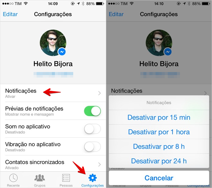 Desativando temporariamente as notifica??es de chat no iOS (Foto: Reprodu??o/Helito Bijora) 