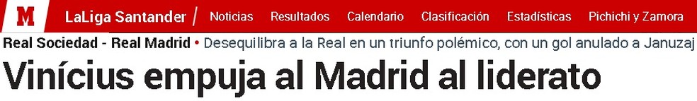 Diário “Marca”: Vinicius empurra o Madrid à liderança — Foto: Reprodução/Marca