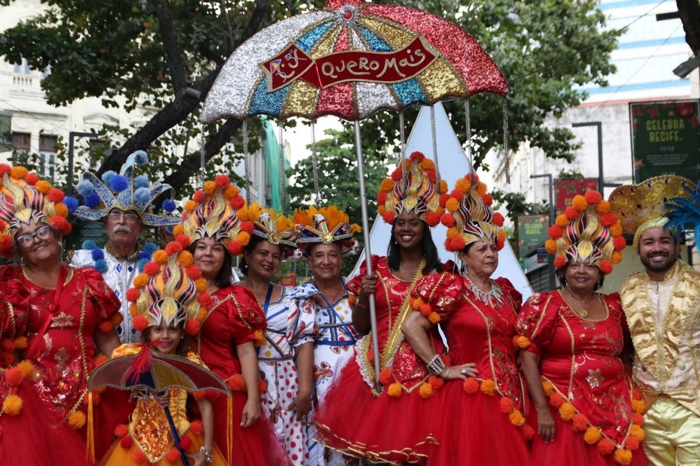 Agremiações levaram fantasias para ensaios no Bairro do Recife, como a Eu Quero Mais  — Foto: Marlon Costa/Pwernambuco Press