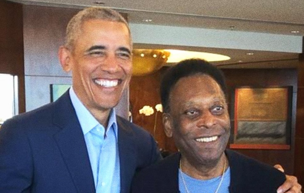 Barack Obama e Pelé se encontraram em São Paulo — Foto: Reprodução/Twitter