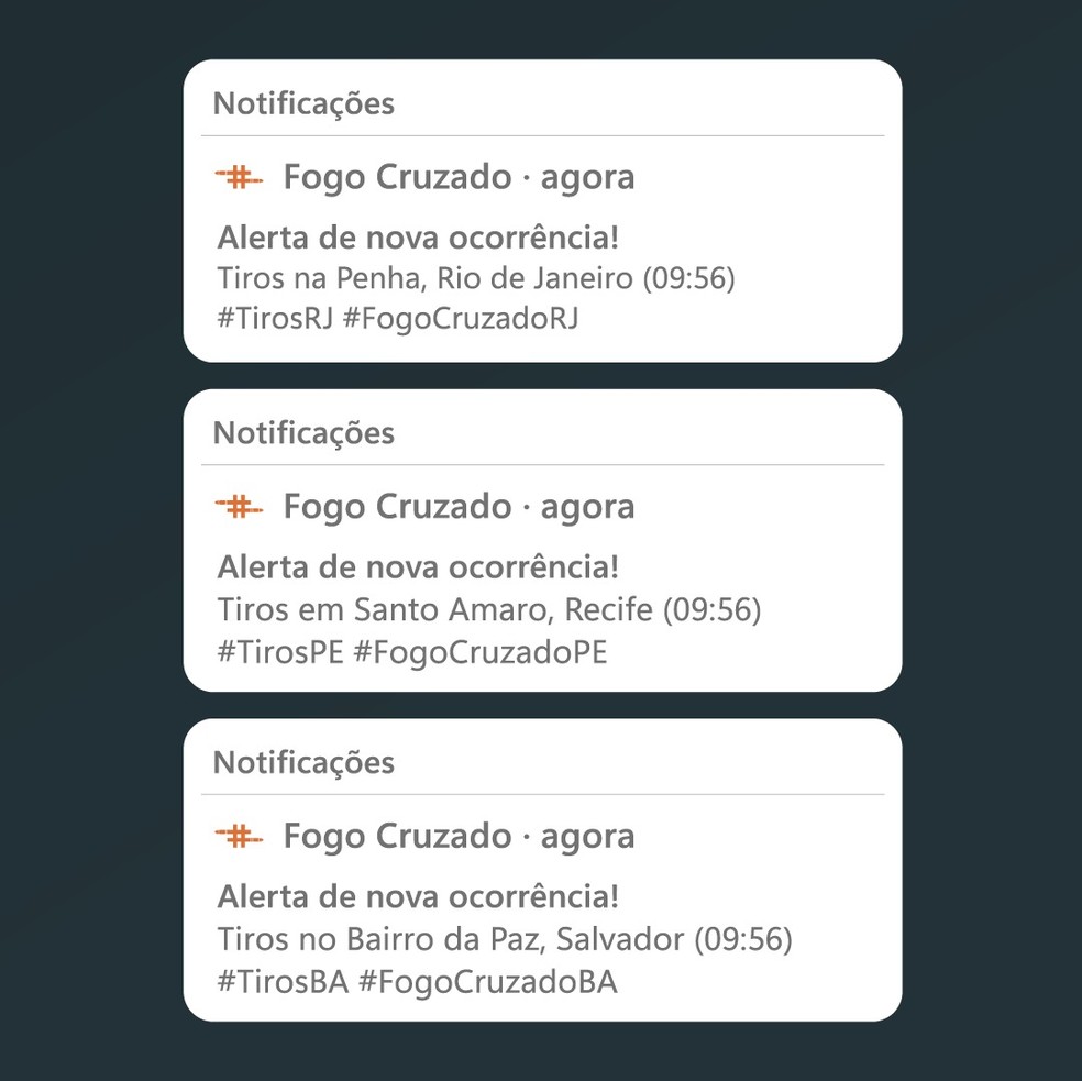 Fogo Cruzado notifica usuários sobre disparos de arma de fogo na cidade — Foto: Divulgação