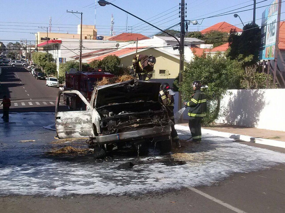 Frente do veículo foi tomada pelas chamas (Foto: Wagner Bueno/Portal Bueno/Cedida)