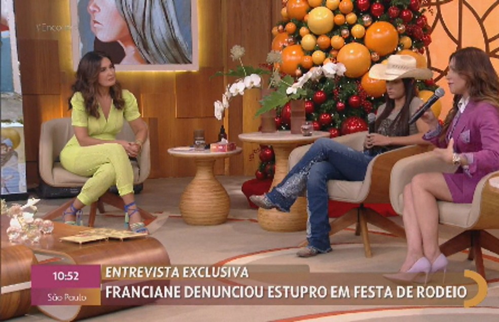 Franciane Andrade em entrevista ao programa Encontro com Fátima Bernardes relatou caso de estupro que diz ter sofrido no Rodeio de Jaguariúna — Foto: Reprodução/EPTV