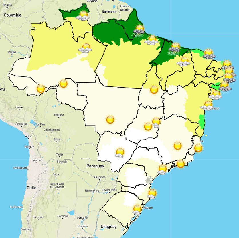 Mapa do Brasil feito pelo Inmet alerta para tempo seco e frio na maior parte do país nesta sexta-feira (2/7)  (Foto: Reprodução/Inmet)