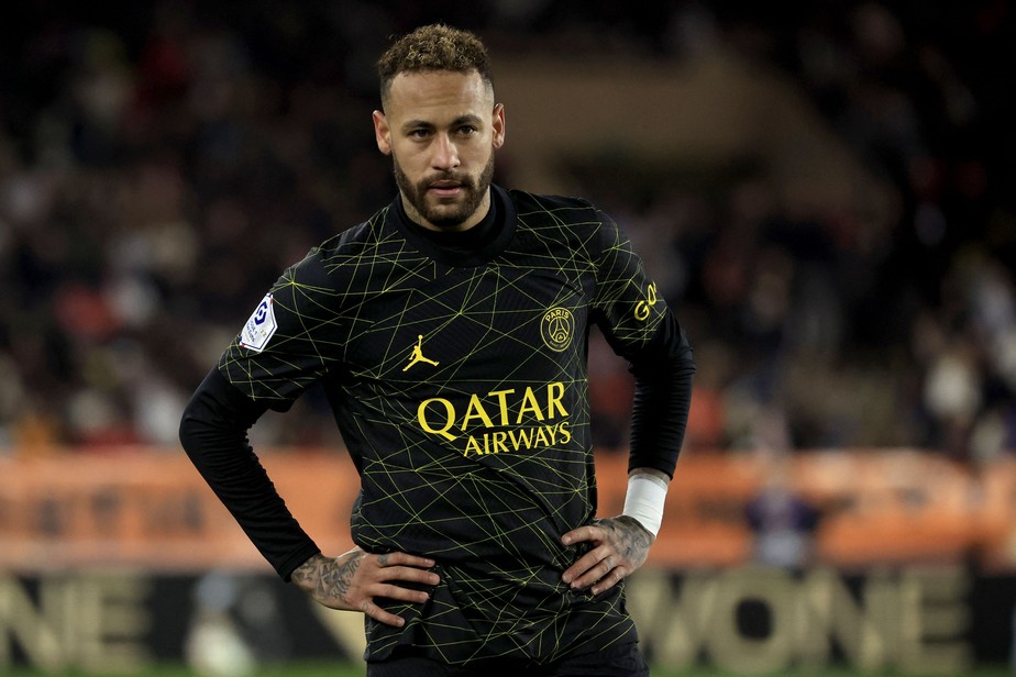 Neymar, do Paris Saint-Germain, durante partida contra o Mônaco no estádio Louis II em 11 de fevereiro de 2023