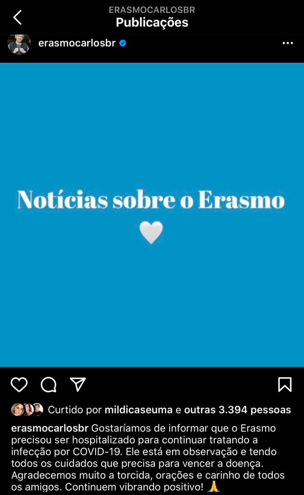 Post de Erasmo Carlos (Foto: Reprodução/Instagram)