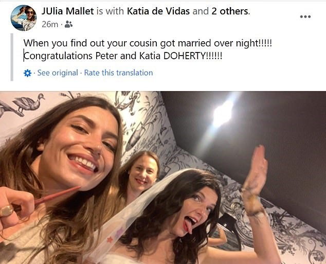 Prima de Katia de Vidas anuncia casamento surpresa de Pete Doherty (Foto: Reprodução/Facebook)
