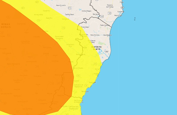 Inmet emite alerta de perigo para tempestade em 65 municípios do ES